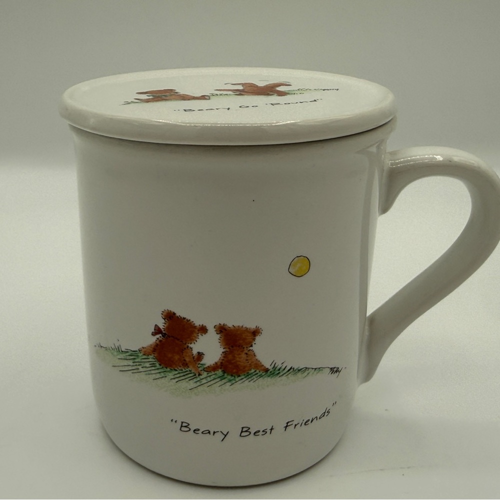 Vintage 85’ Hallmark Mug Mates Beary Best Friends Coffee Mug w/ Lid Coaster Gift
